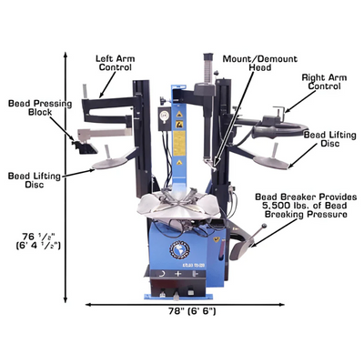 Atlas TC229DAA Rim Clamp Tire Changer with Dual Assist Arms – Commercial Grade