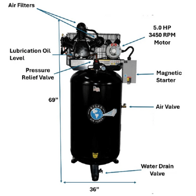 Atlas Air Force AF7 5HP Air Compressor with 80-Gallon Tank