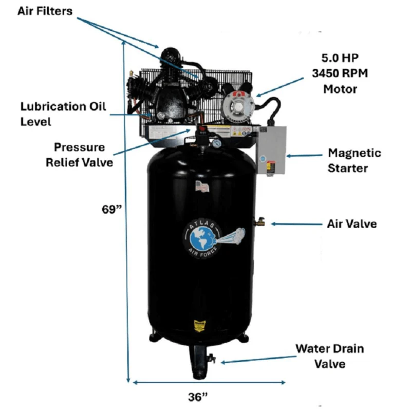 Atlas Air Force AF7 5HP Air Compressor with 80-Gallon Tank