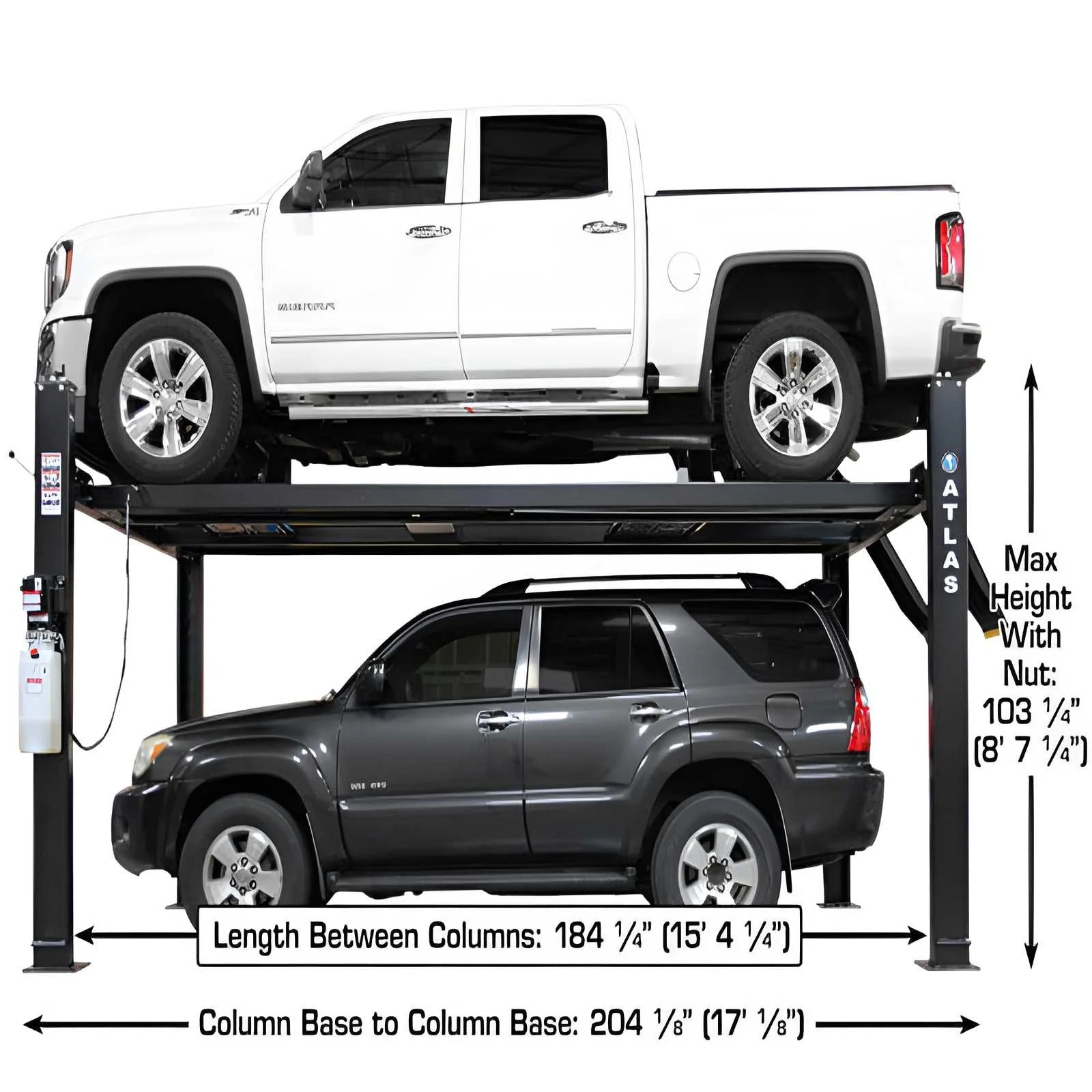 Atlas APEX9 ALI Certified 9,000 lb 4-Post Car Lift with RJ6 Rolling Bridge Jacks Combo
