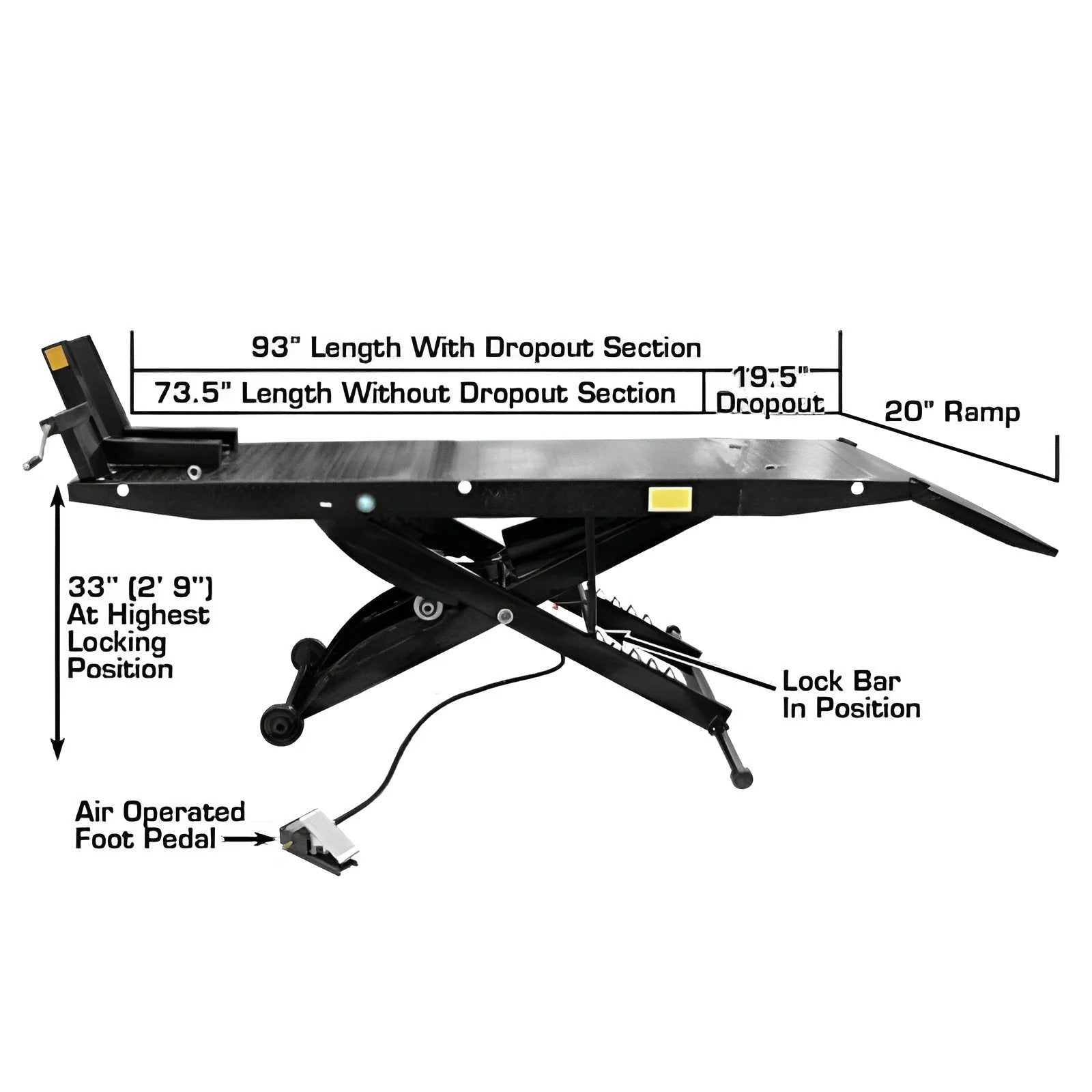 Atlas CycleLift Air-Operated Motorcycle Lift with 1,000 lb Capacity and Extended Platform (WILL CALL)
