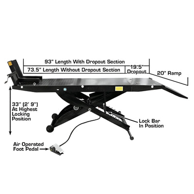 Atlas CycleLift Air-Operated Motorcycle Lift with 1,000 lb Capacity and Extended Platform (WILL CALL)