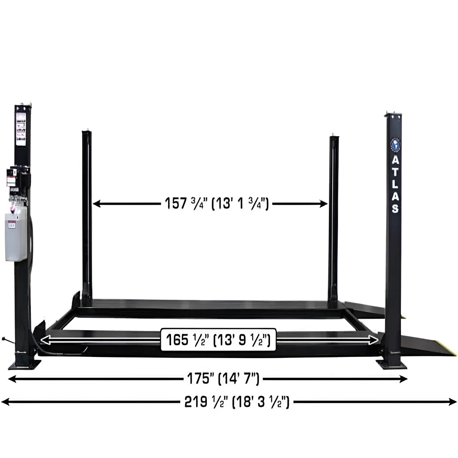 Atlas APEX9 ALI Certified 9,000 lb 4-Post Car Lift with RJ6 Rolling Bridge Jacks Combo