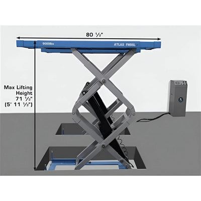 Atlas FM9SL In-Ground Full-Rise Scissor Lift with 9,000 lb Capacity and Flush-Mount Design
