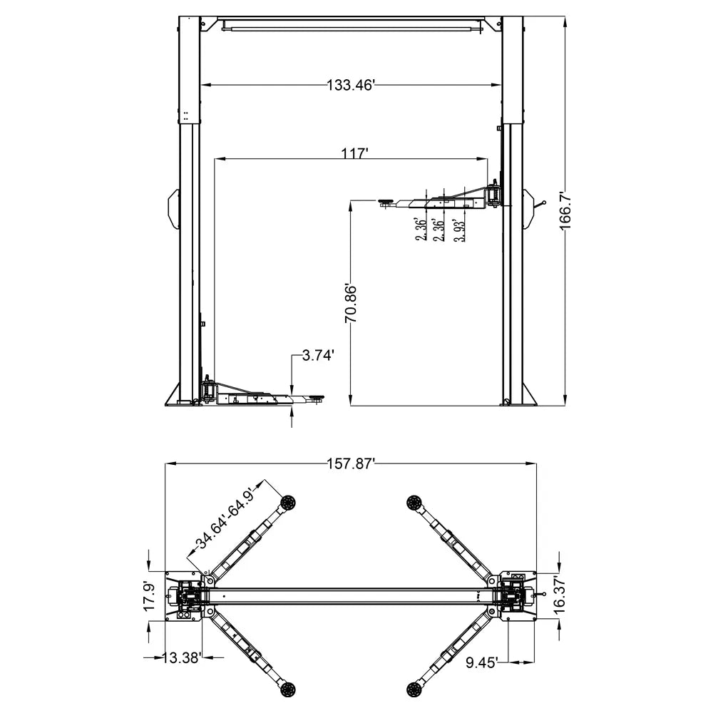 Katool KT-M140XD 14,000 lb 2-Post Car Lift for Commercial Garages