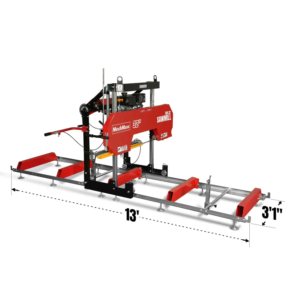 MechMaxx 32" Portable Sawmill with KOHLER CH440 429cc Engine, 26.5" Board Width, 13' Track Length, Model SM-32