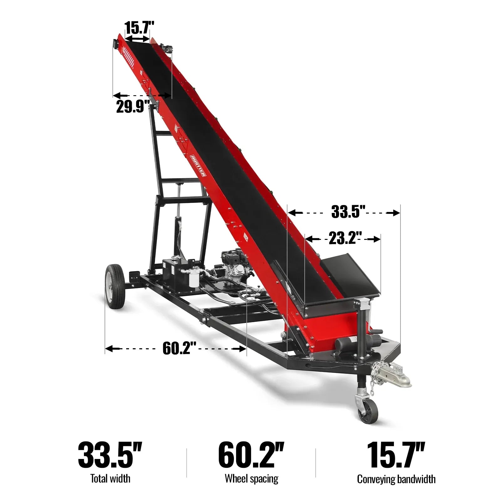 MechMaxx Firewood Conveyor with 7HP 212cc Engine, 124" Max Lift Height, 236" Length, Model HC2016