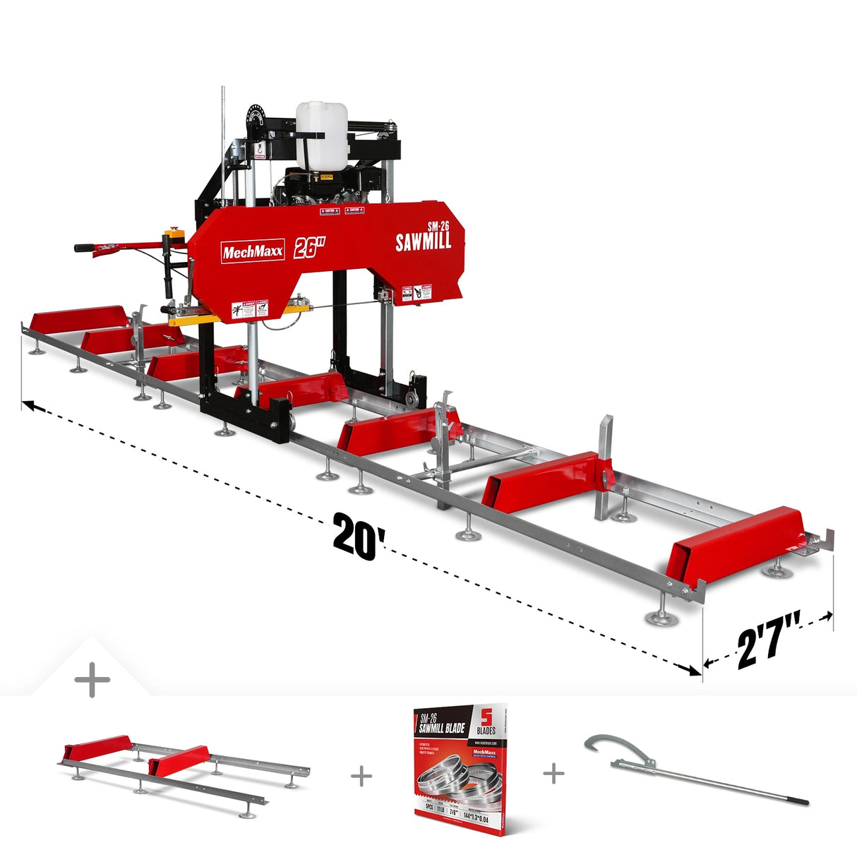 MechMaxx SM-26 26-Inch Portable Sawmill 20-Foot Track