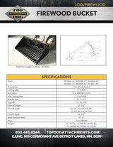 Top Dog Attachments 56" Standard Firewood Bucket for Sub-Compact and Compact Tractors