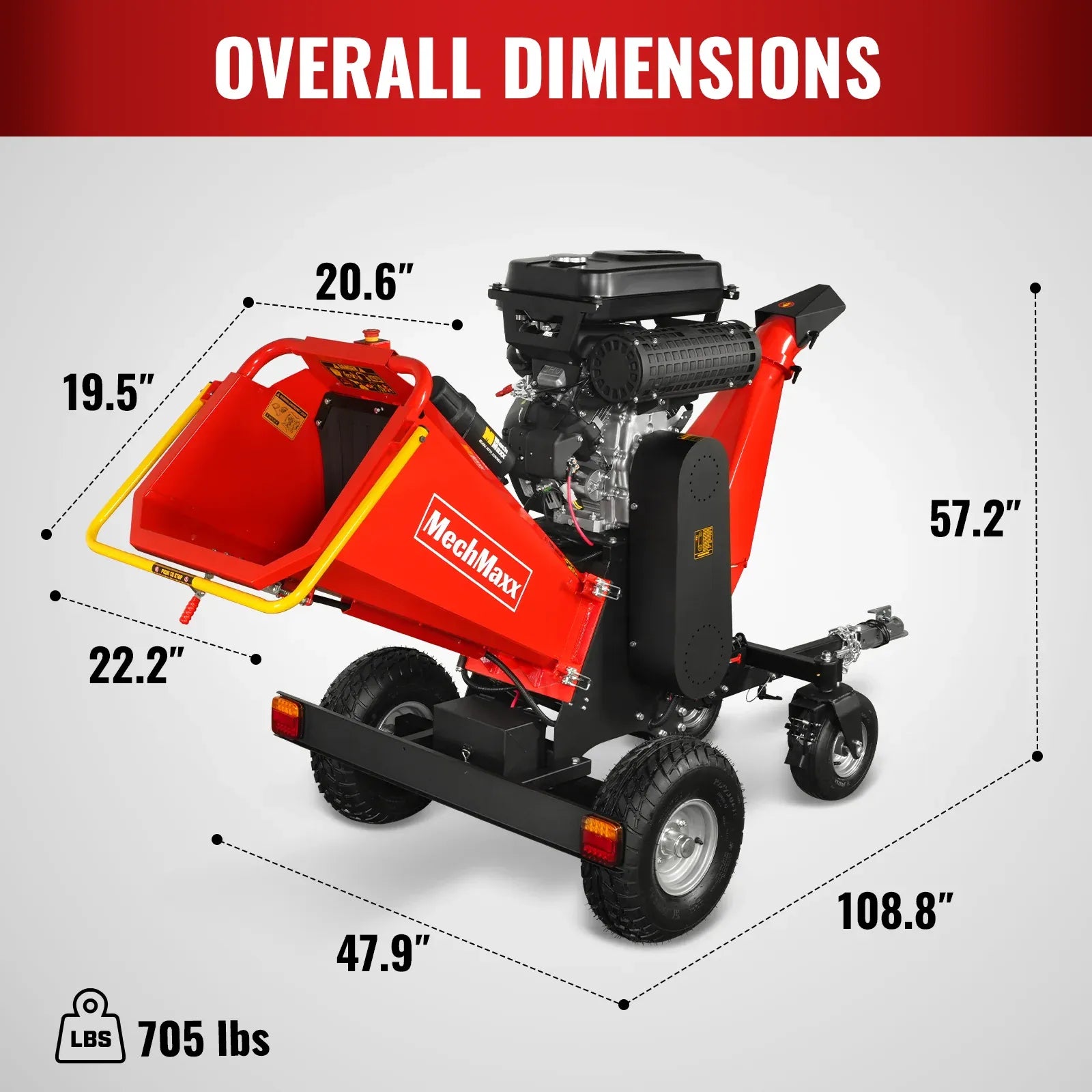 MechMaxx 8" 35HP 1000cc ZONSEN 4-Wheel Drum Wood Chipper with Taillight, Model B200