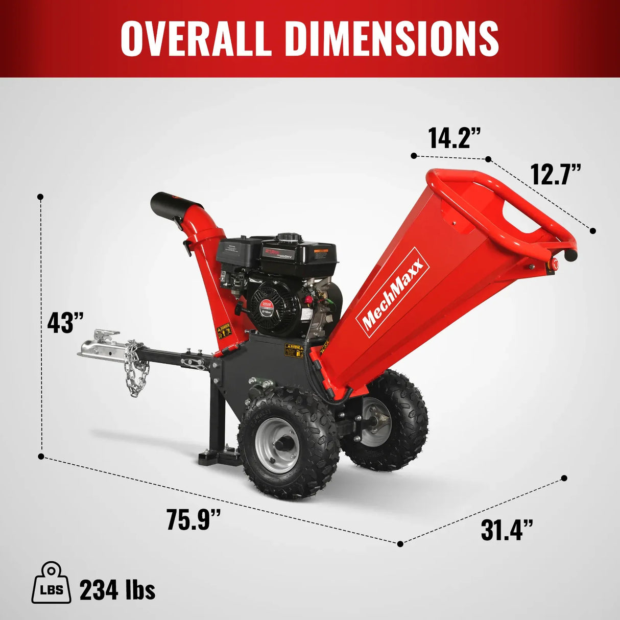 MechMaxx 4" 7HP 212cc DUCAR Gas Powered Wood Chipper with Tow Bar, Model GS650
