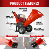 MechMaxx 4" HONDA GX200 Gas Powered Wood Chipper, Model GS650