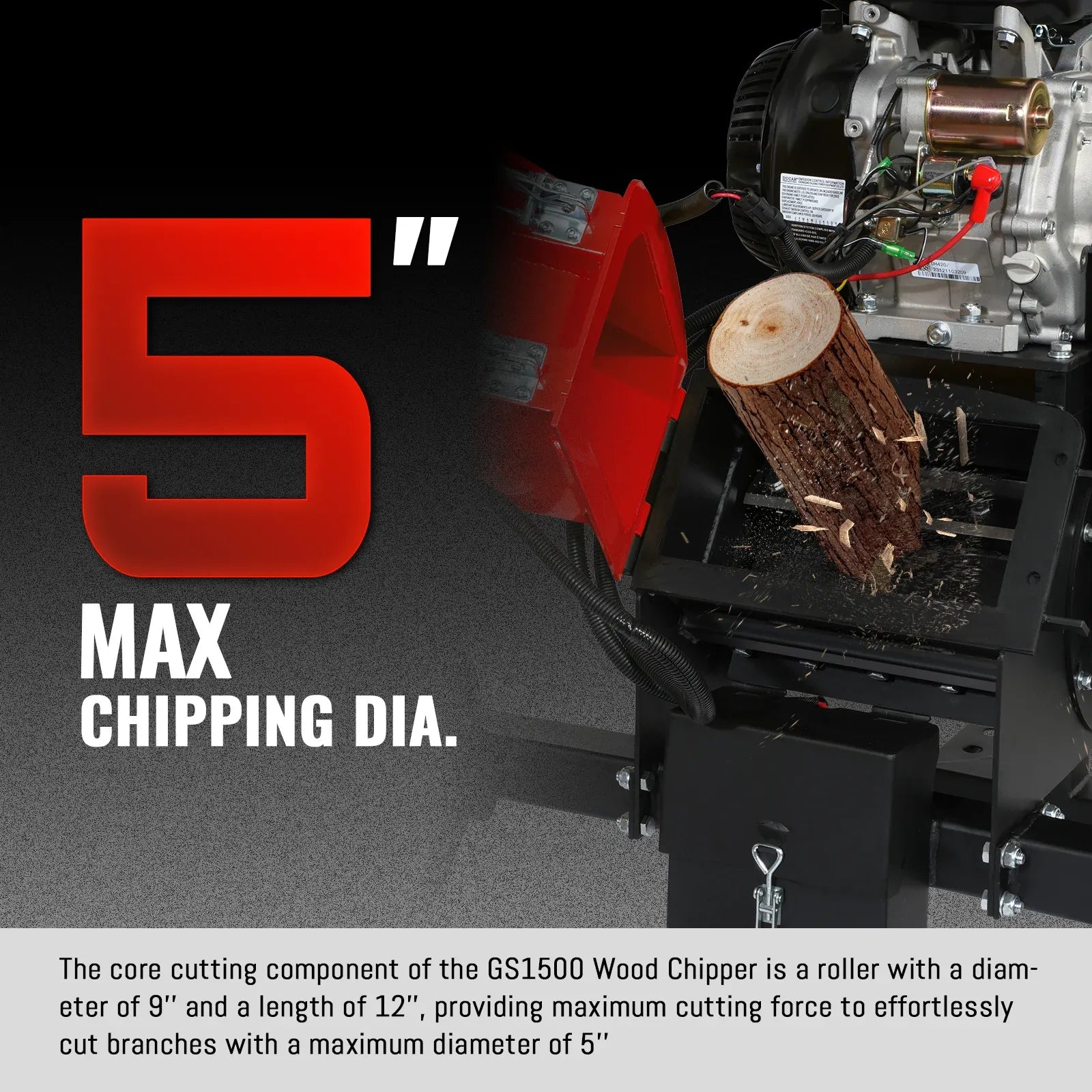 MechMaxx 5" 15HP 459cc ZONSEN E-Start Gas Powered Wood Chipper, Model GS1500