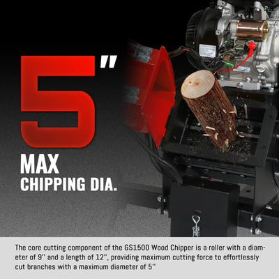 MechMaxx 5" 15HP 459cc ZONSEN E-Start Gas Powered Wood Chipper, Model GS1500