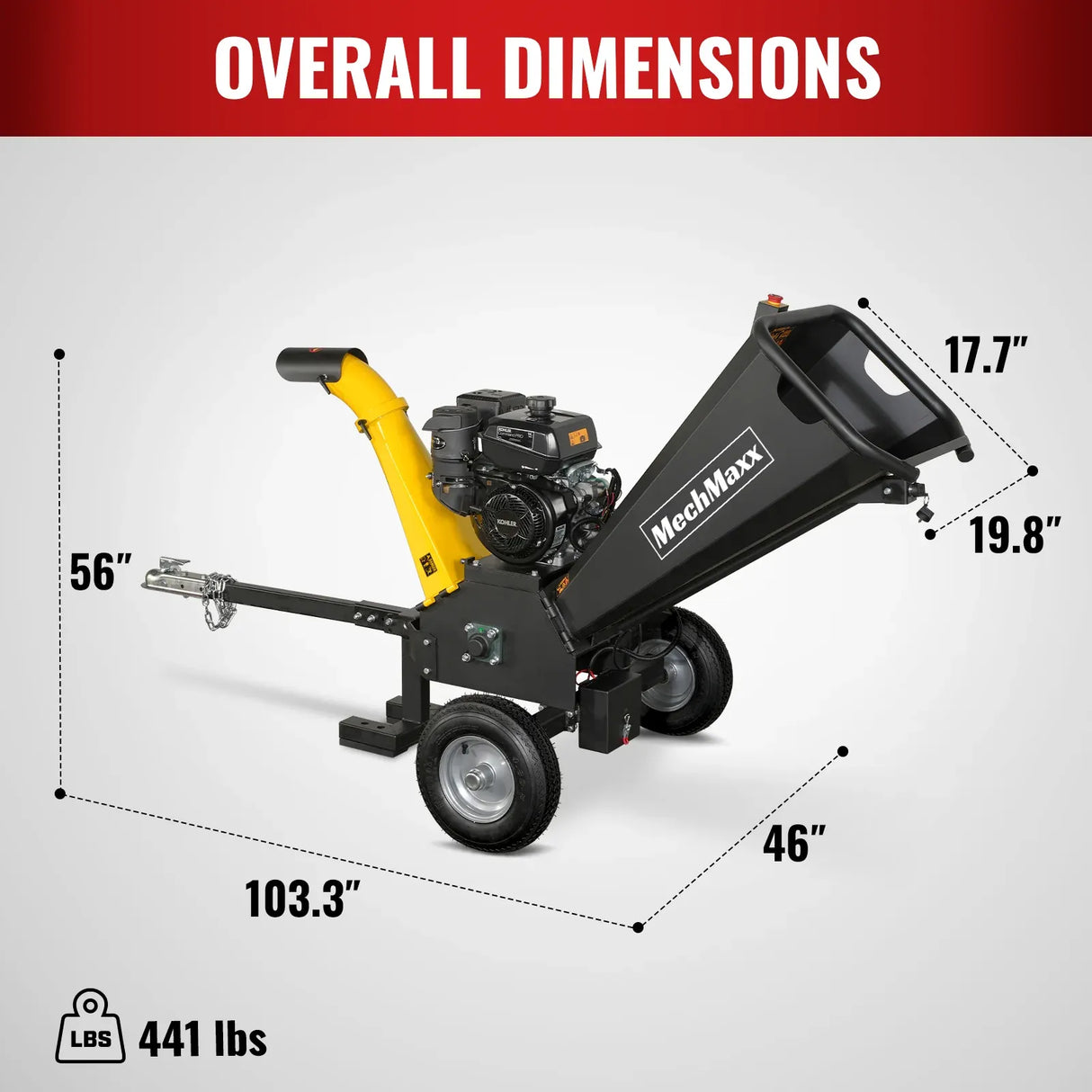 MechMaxx 5" 14HP 429cc KOHLER E-Start Gas Powered Wood Chipper, Model GS1500