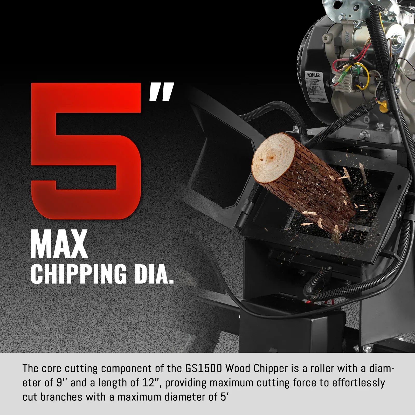 MechMaxx 5" 14HP 429cc KOHLER E-Start Gas Powered Wood Chipper, Model GS1500