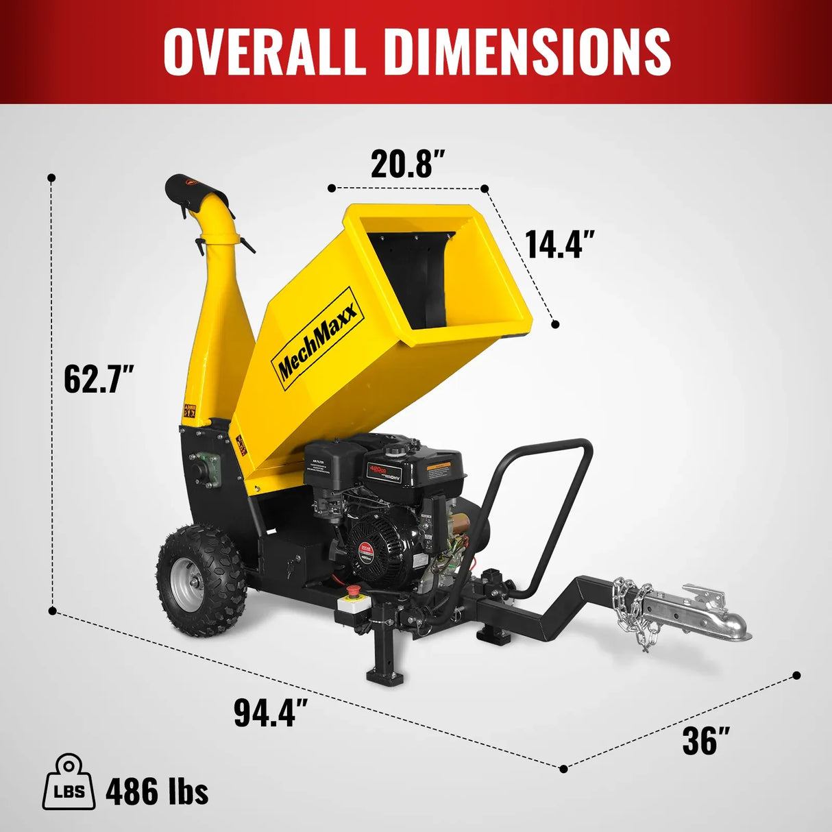 MechMaxx 5" 15HP 420cc DUCAR E-Start Drum Wood Chipper with Tow Bar, Model PGS1500
