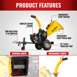 MechMaxx 5" 14HP 429cc KOHLER Disc Wood Chipper with Taillight, Model P4205