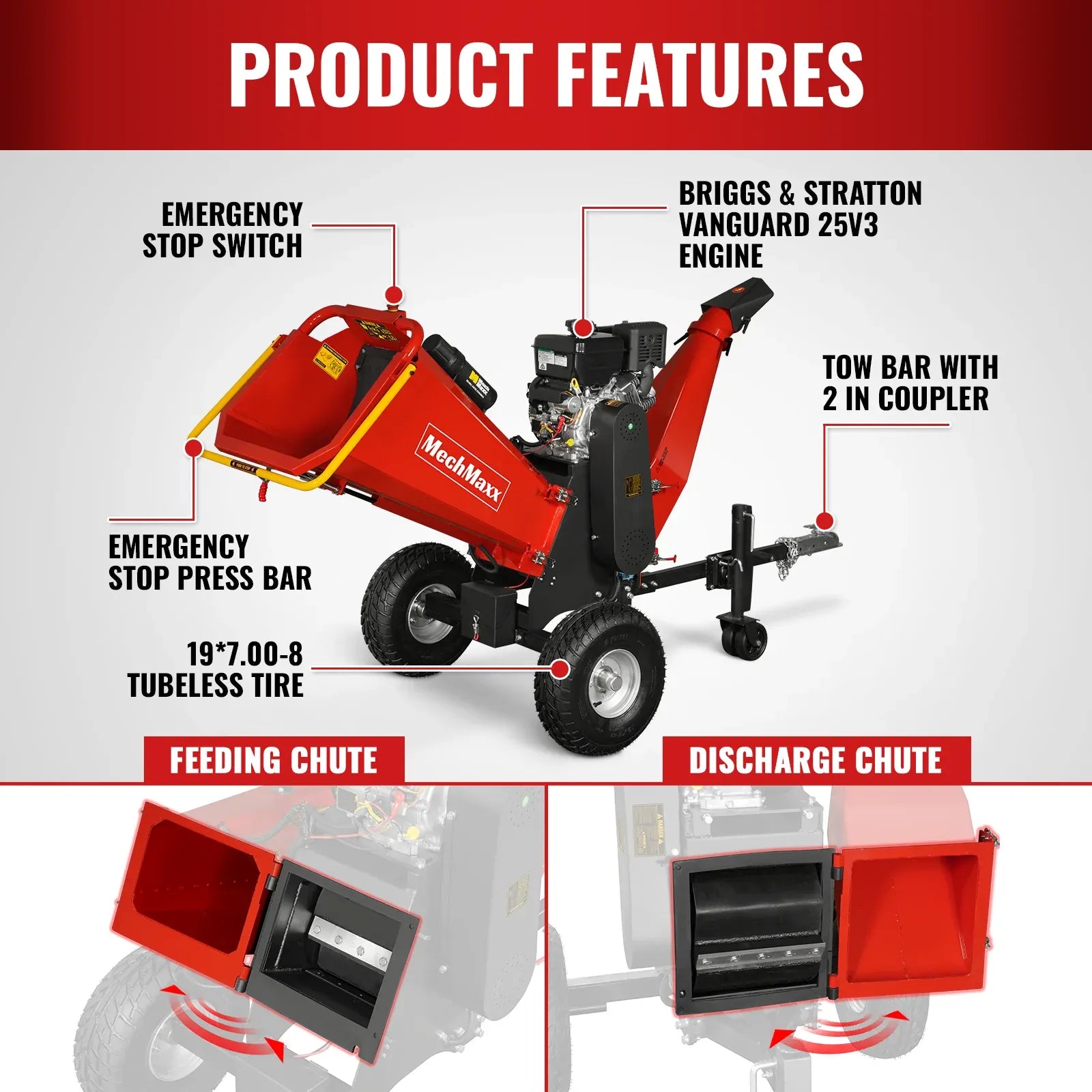 MechMaxx 6" 14HP 408cc VANGUARD E-Start Drum Wood Chipper, Model P4206