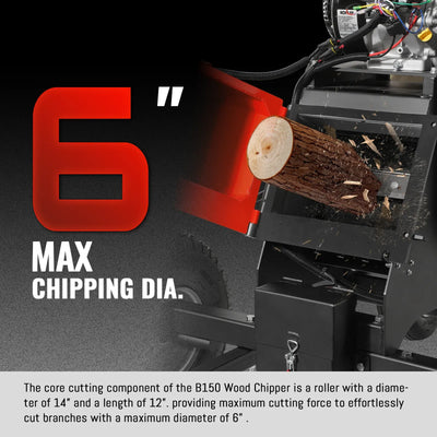 MechMaxx 6" 14HP 429cc KOHLER 4-Wheel Drum Wood Chipper with Taillight, Model B150