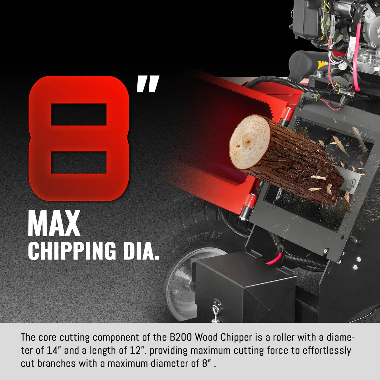 MechMaxx 8" HONDA 688cc 22HP 4-Wheel Drum Wood Chipper with Taillight, Model B200