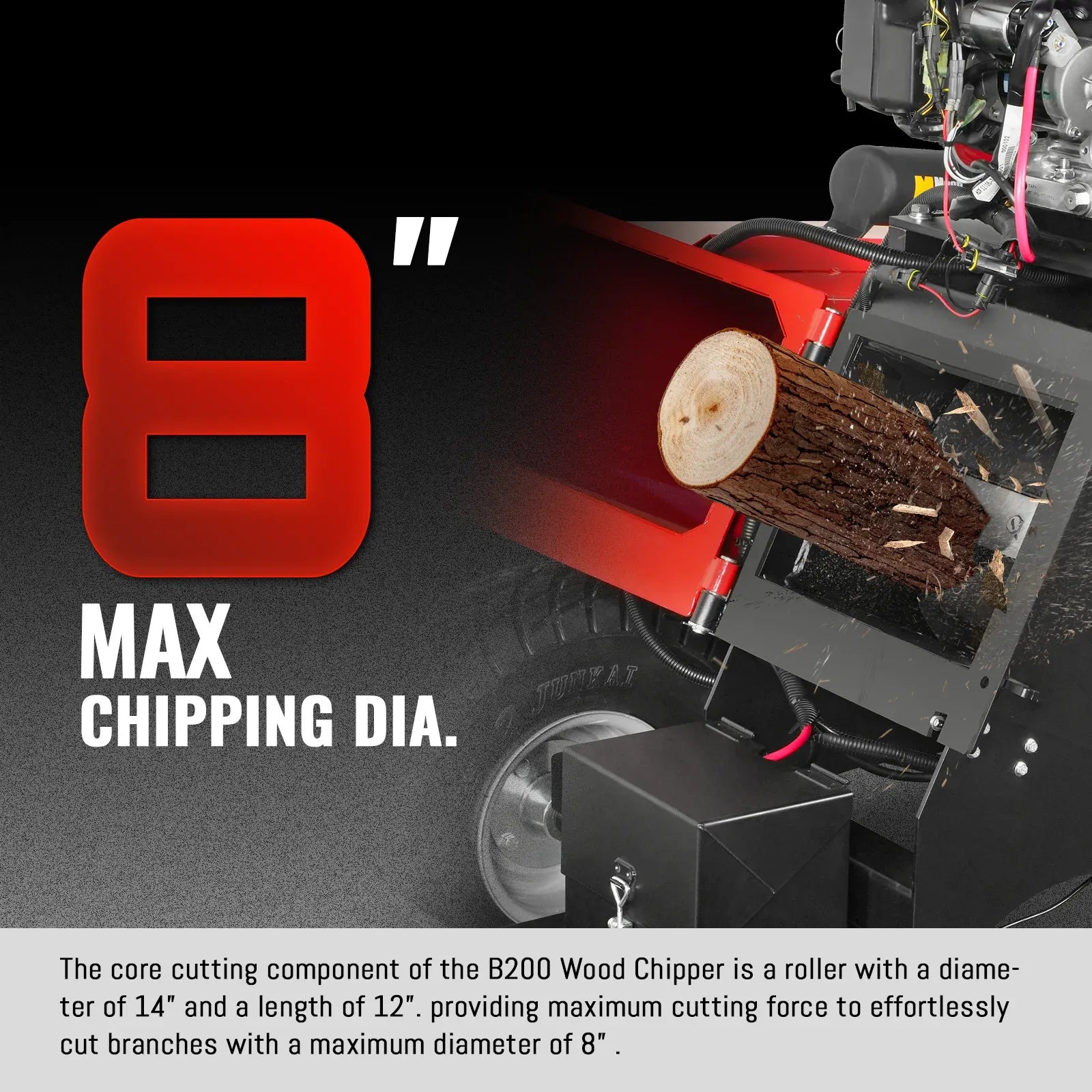 MechMaxx 8" HONDA 688cc 22HP 4-Wheel Drum Wood Chipper with Taillight, Model B200