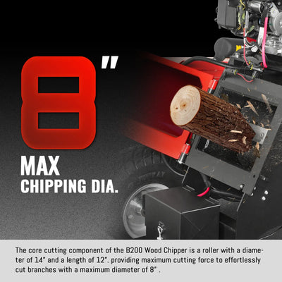 MechMaxx 8" HONDA 688cc 22HP 4-Wheel Drum Wood Chipper with Taillight, Model B200
