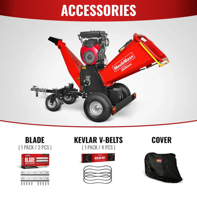 MechMaxx 8" HONDA 688cc 22HP 4-Wheel Drum Wood Chipper with Taillight, Model B200
