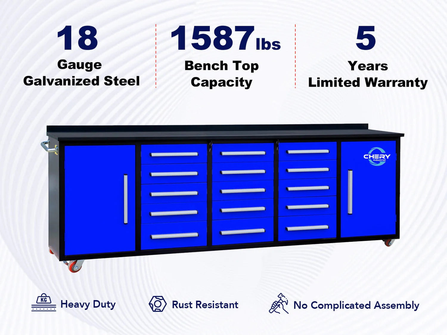 Chery Industrial 15-Drawer Storage Workbench with Wheels 10FT - SUIWB10152BLAC