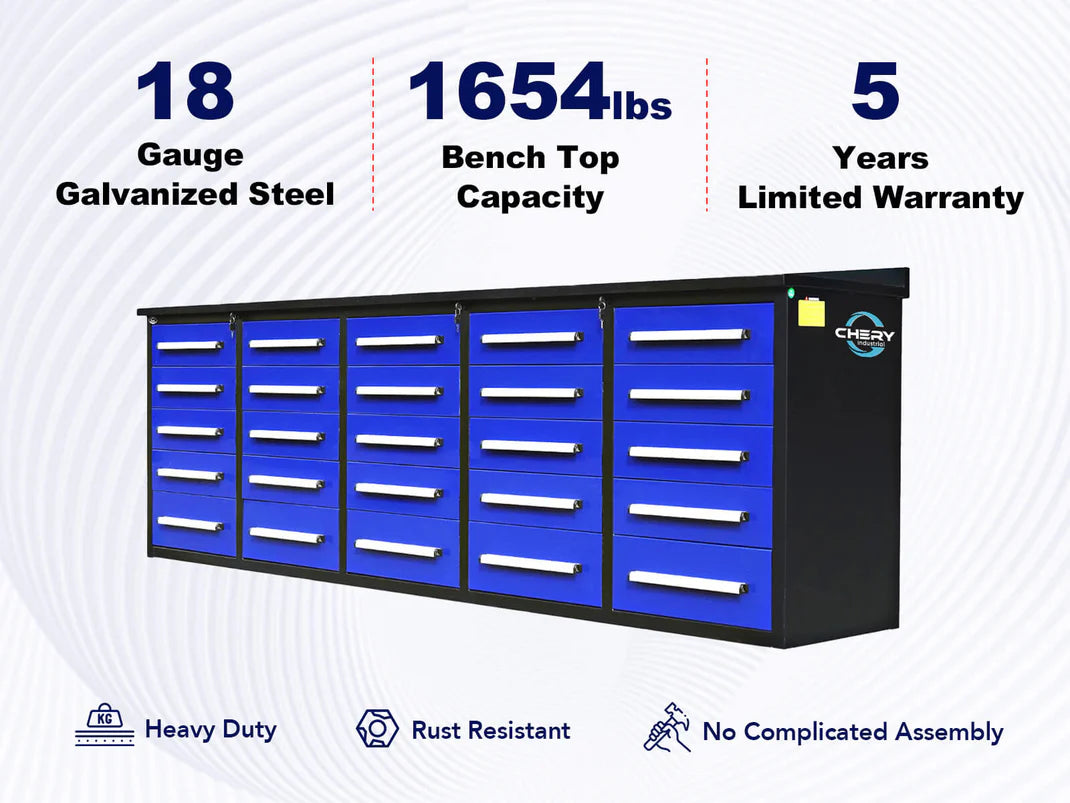 Chery Industrial Heavy-Duty Workbench with 25 Drawers 10 ft - WW000184