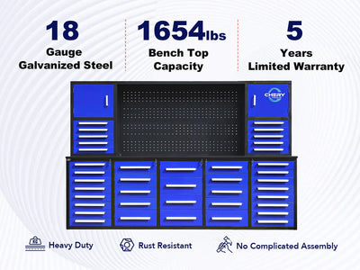 Chery Industrial 10ft Workbench Cabinet(40 Drawers, 2 Cabinets & 1 Pegboard) - WW000216