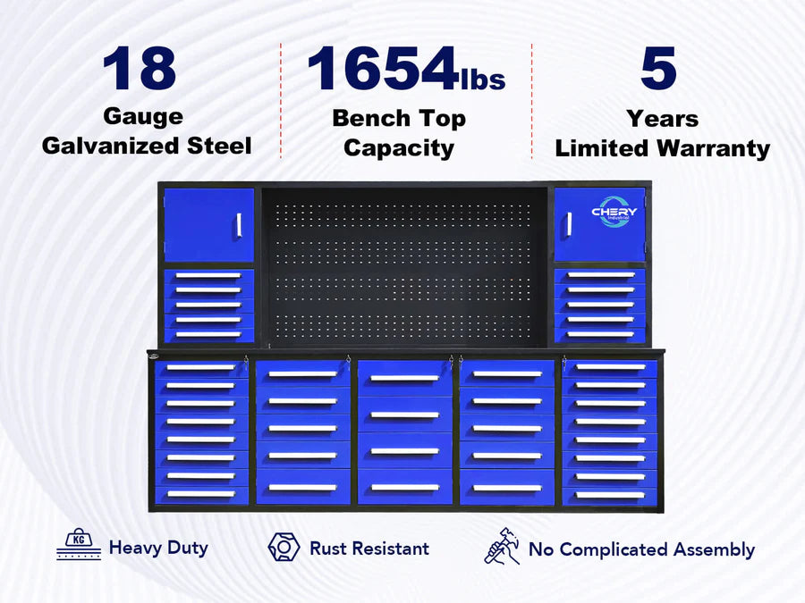 Chery Industrial 10ft Workbench Cabinet(40 Drawers, 2 Cabinets & 1 Pegboard) - WW000216