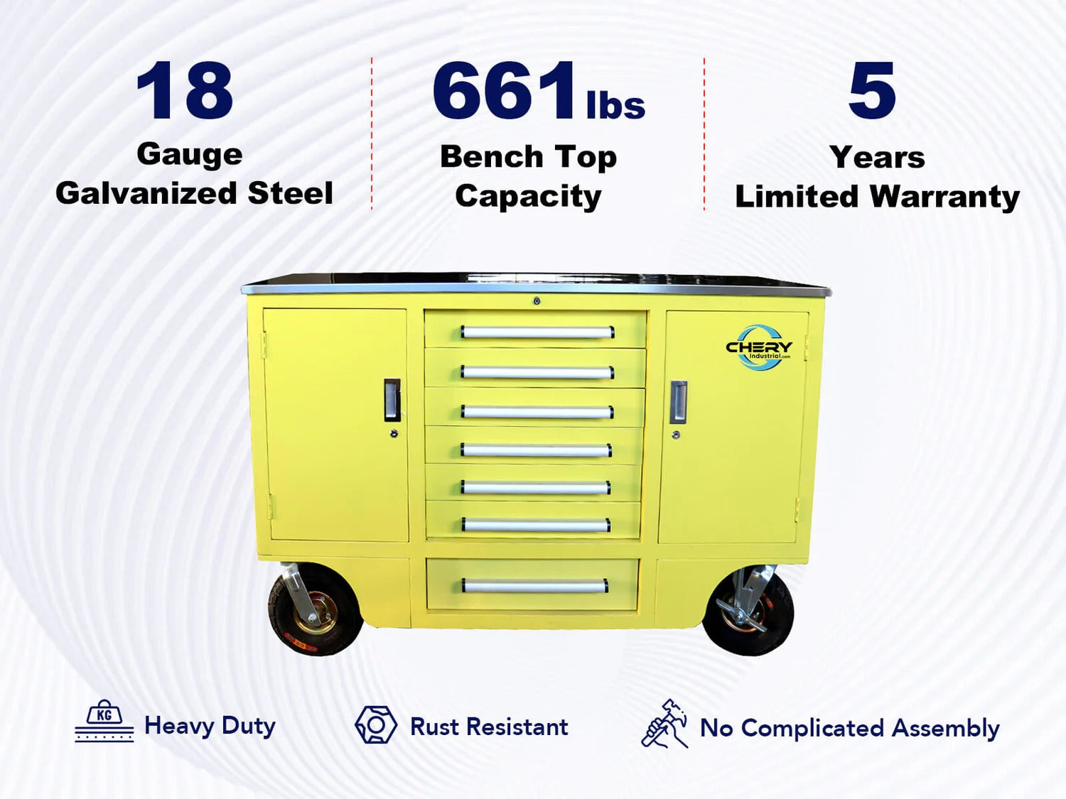 Chery Industrial 4.5ft Heavy Duty Mobile Workbench with 7 Drawers & 2 Cabinets - WW000193