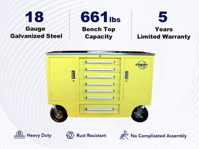 Chery Industrial 4.5ft Heavy Duty Mobile Workbench with 7 Drawers & 2 Cabinets - WW000193
