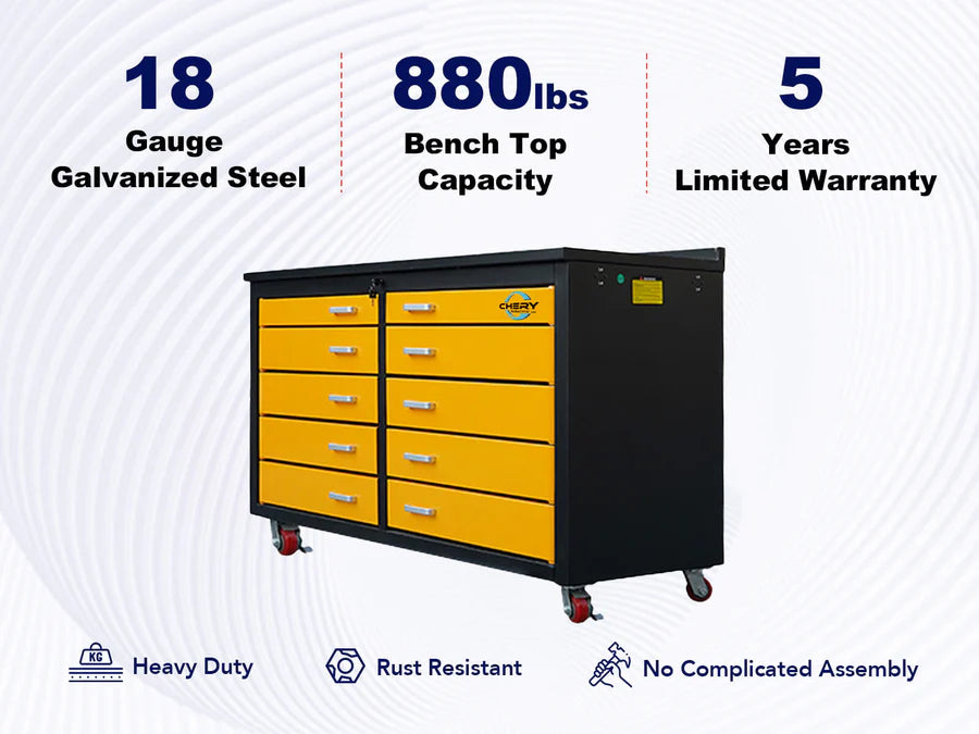 Chery Industrial 6ft Heavy Duty Mobile Workbench with 10 Drawers - WW000196