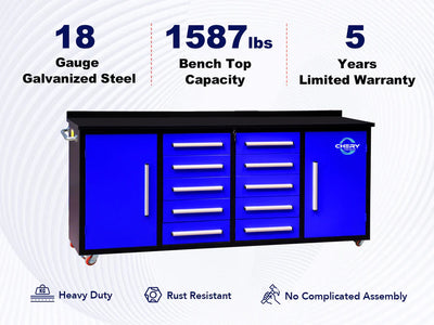 Chery Industrial 7ft 10-drawer Storage Workbench with Wheels - SUIWB07102RDAC