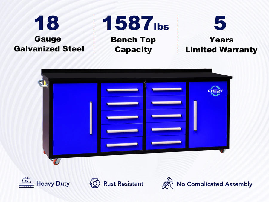 Chery Industrial 7ft 10-drawer Storage Workbench with Wheels - SUIWB07102RDAC