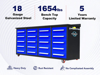 Chery Industrial 7ft 20-Drawer Storage Workbench with Wheels - SUIWB0720RDAC