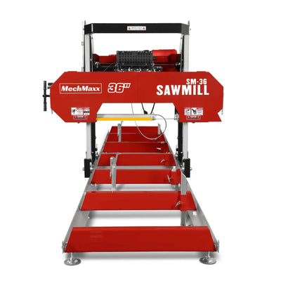 MechMaxx 36" MAX Portable Sawmill with 25HP 750cc ZONSEN V-Twin Engine, 35" Board Width, 20' Track Length with 10 Blades Included, Model SM-36MAX