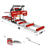 MechMaxx 36" MAX Portable Sawmill with 25HP 750cc ZONSEN V-Twin Engine, 35" Board Width, 20' Track Length with 10 Blades Included, Model SM-36MAX